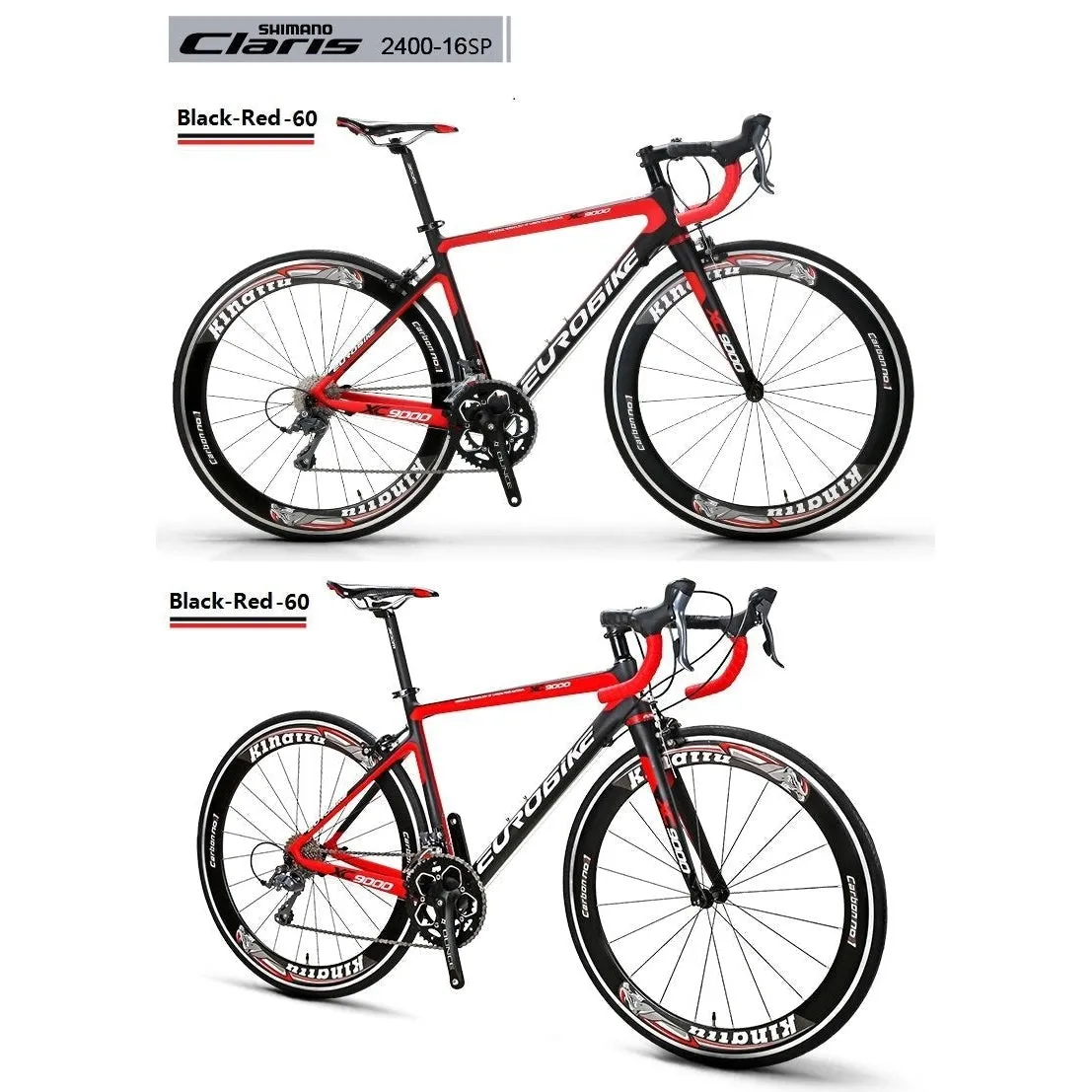700C Full Carbon Road Bike Black Red/ Carbon Wheels