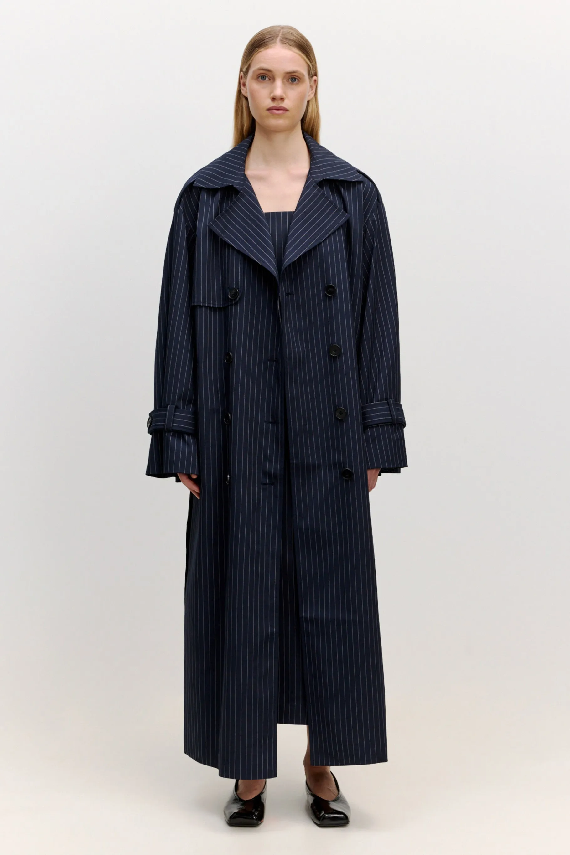 Birgit Oversized Trench Navy Stripe